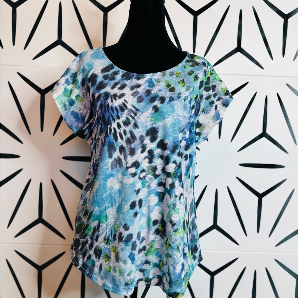 Apt. 9 Blue Watercolor Short-Sleeve T-Shirt Women’s Size M - Picture 2 of 9